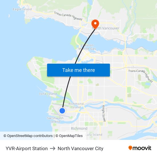 YVR-Airport Station to North Vancouver City map