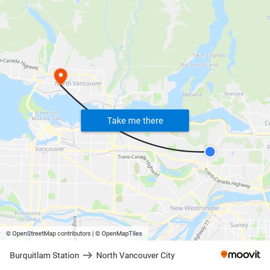 Burquitlam Station to North Vancouver City map