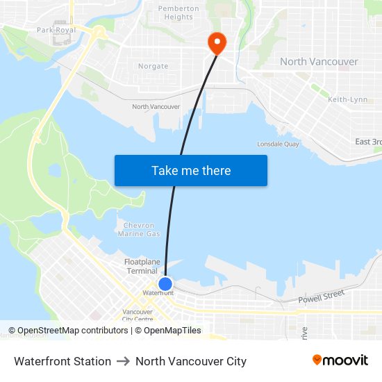 Waterfront Station to North Vancouver City map