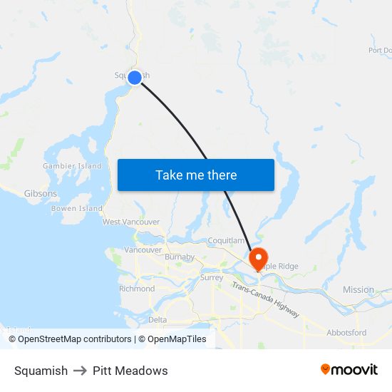 Squamish to Pitt Meadows map
