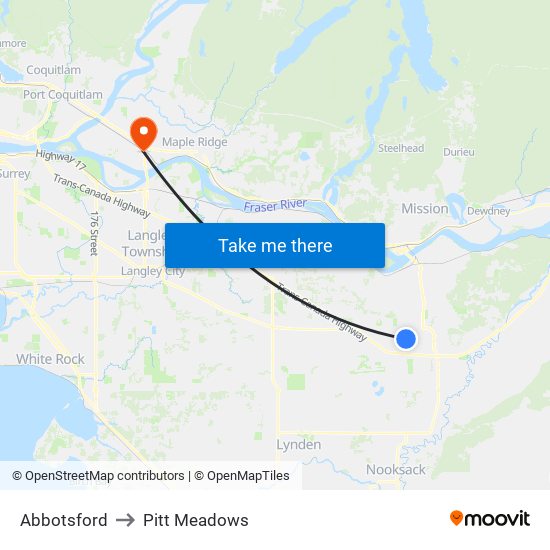 Abbotsford to Pitt Meadows map