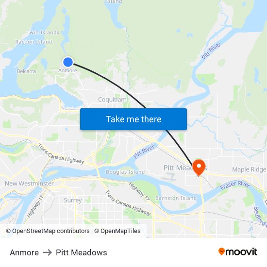 Anmore to Pitt Meadows map