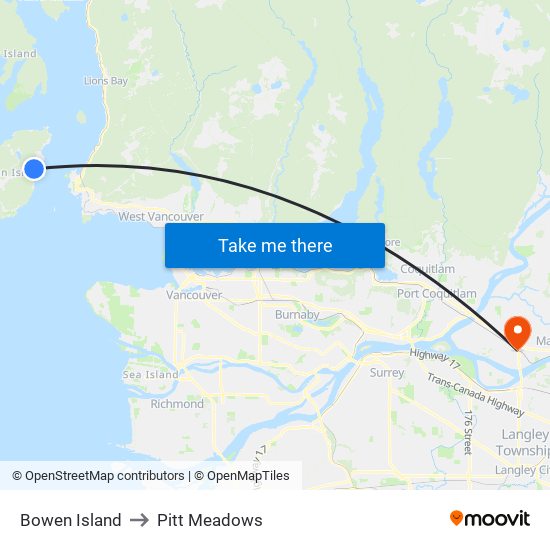 Bowen Island to Pitt Meadows map