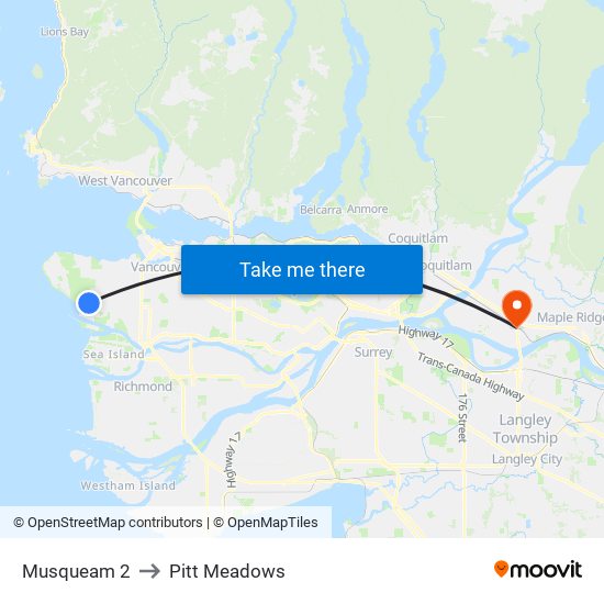 Musqueam 2 to Pitt Meadows map