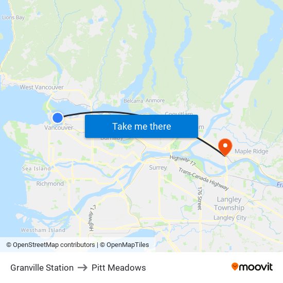 Granville Station to Pitt Meadows map