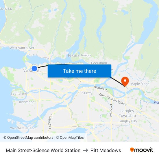 Main Street-Science World Station to Pitt Meadows map
