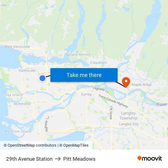 29th Avenue Station to Pitt Meadows map