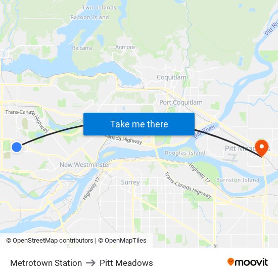Metrotown Station to Pitt Meadows map