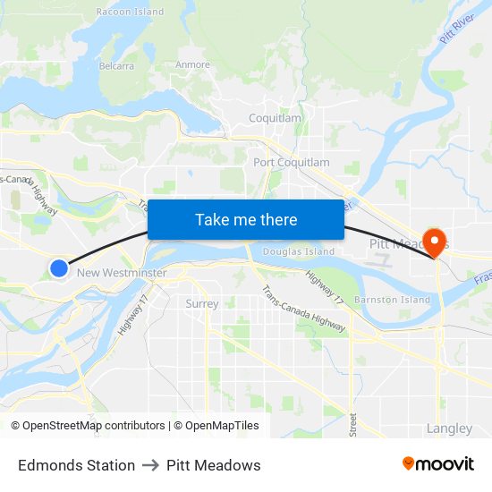 Edmonds Station to Pitt Meadows map