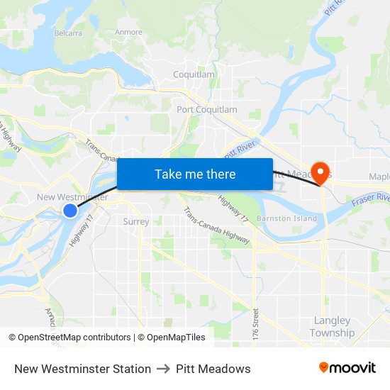 New Westminster Station to Pitt Meadows map