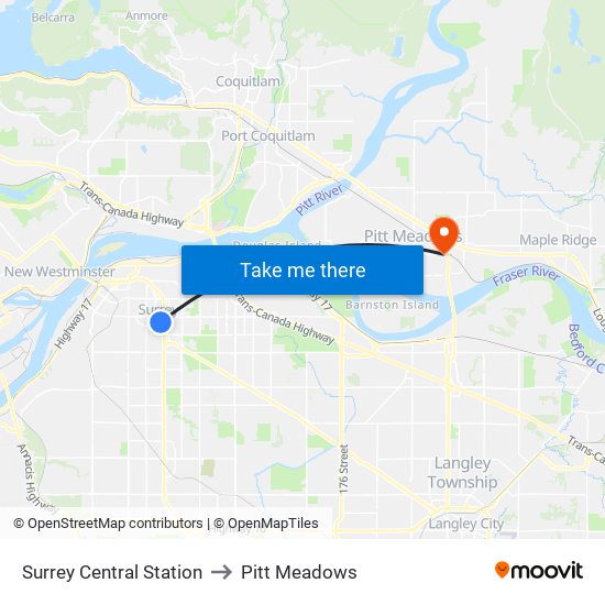 Surrey Central Station to Pitt Meadows map