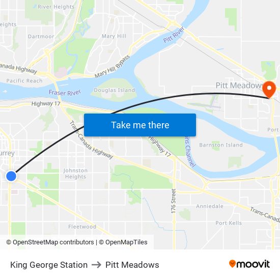 King George Station to Pitt Meadows map