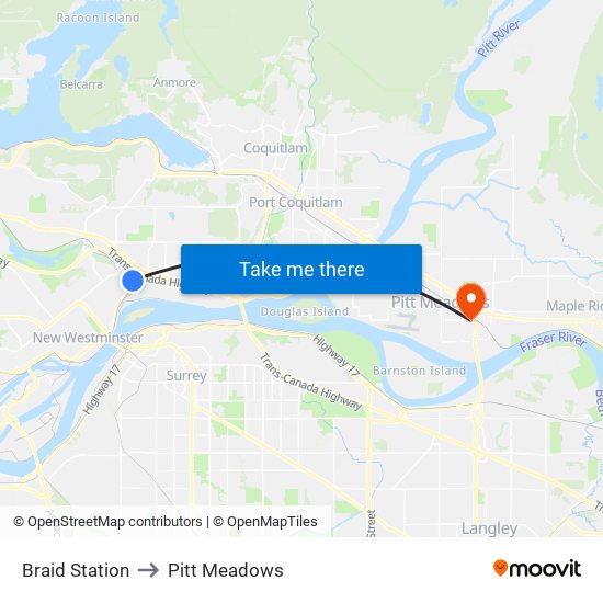 Braid Station to Pitt Meadows map