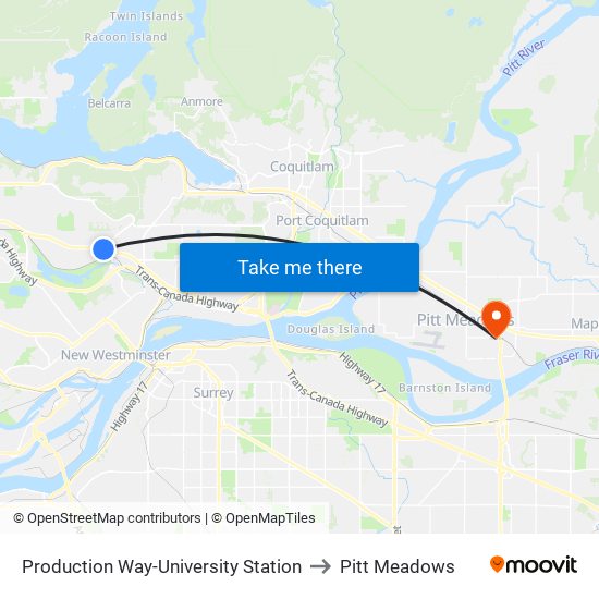 Production Way-University Station to Pitt Meadows map