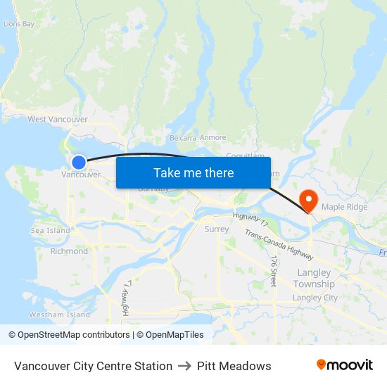Vancouver City Centre Station to Pitt Meadows map