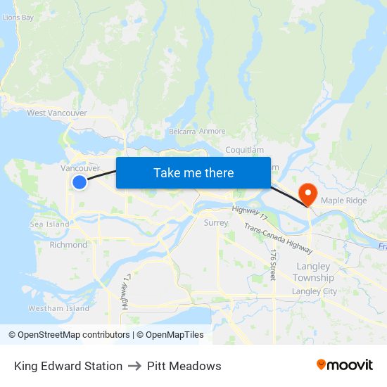 King Edward Station to Pitt Meadows map
