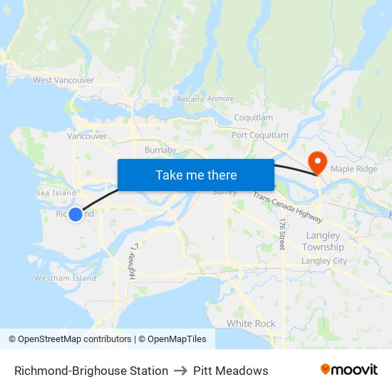 Richmond-Brighouse Station to Pitt Meadows map