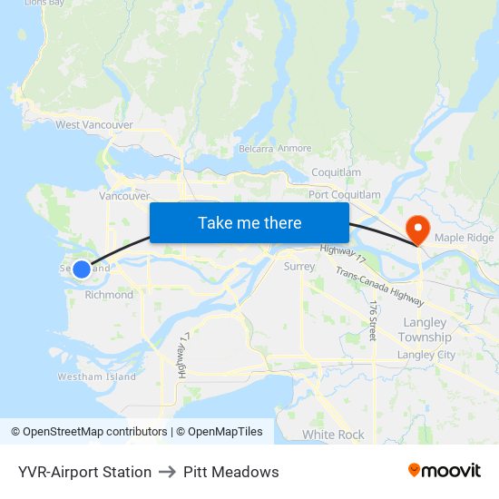 YVR-Airport Station to Pitt Meadows map