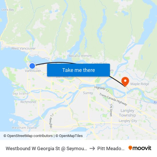 Westbound W Georgia St @ Seymour St to Pitt Meadows map