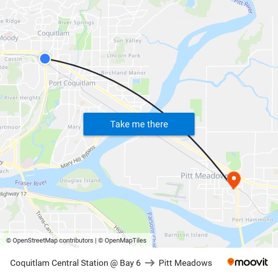 Coquitlam Central Station @ Bay 6 to Pitt Meadows map