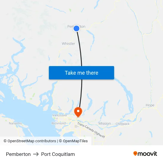 Pemberton to Port Coquitlam map