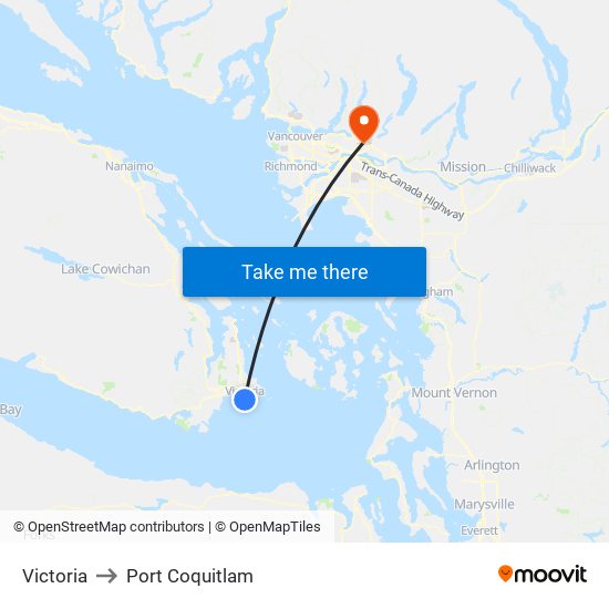 Victoria to Port Coquitlam map