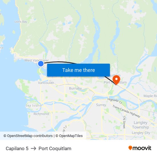 Capilano 5 to Port Coquitlam map