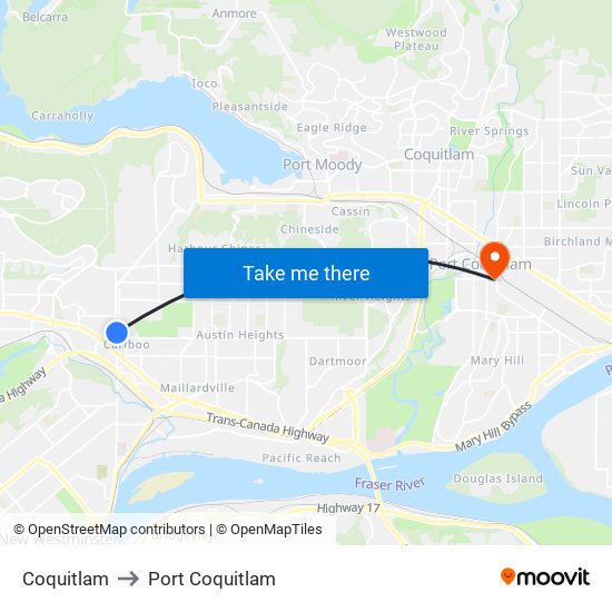 Coquitlam to Port Coquitlam map