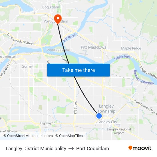 Langley District Municipality to Port Coquitlam map