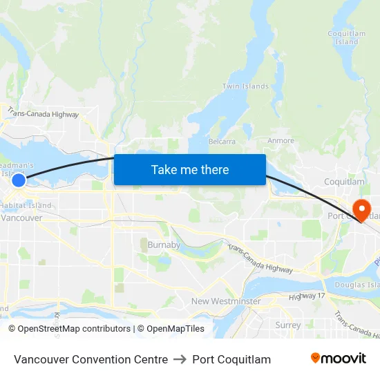 Vancouver Convention Centre to Port Coquitlam map