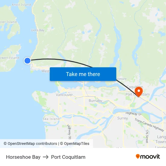 Horseshoe Bay to Port Coquitlam map