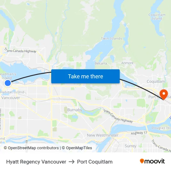 Hyatt Regency Vancouver to Port Coquitlam map
