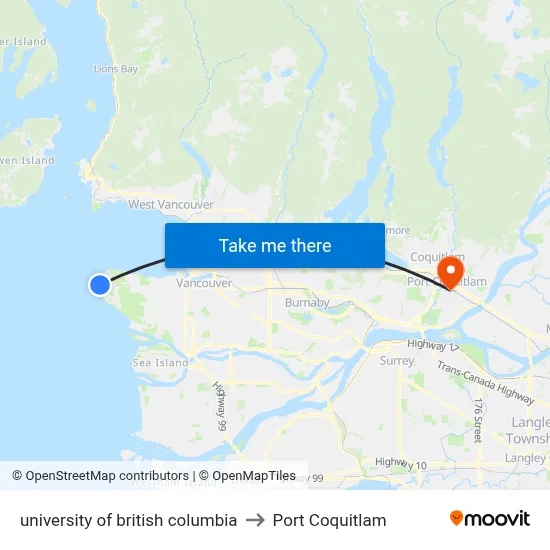 university of british columbia to Port Coquitlam map