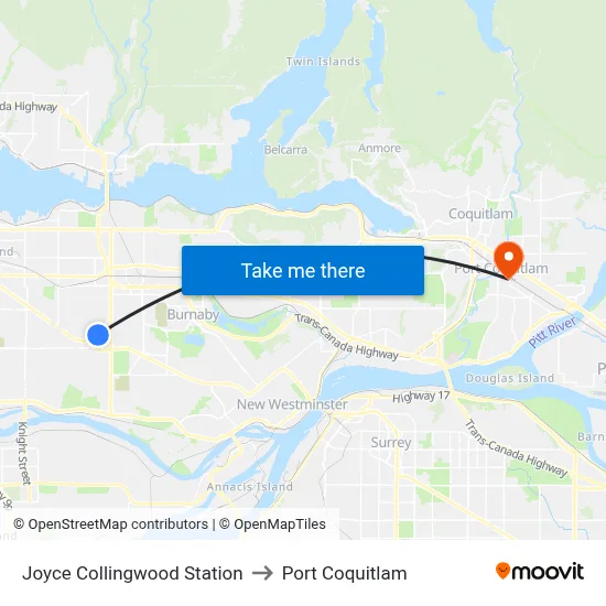 Joyce Collingwood Station to Port Coquitlam map