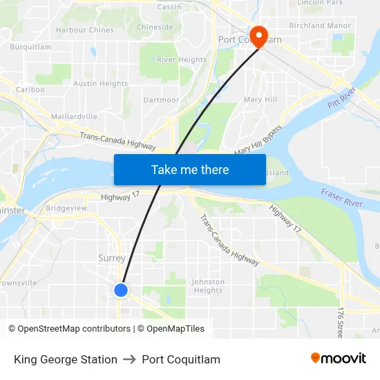 King George Station to Port Coquitlam map