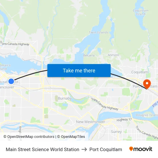 Main Street Science World Station to Port Coquitlam map