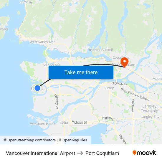 Vancouver International Airport to Port Coquitlam map