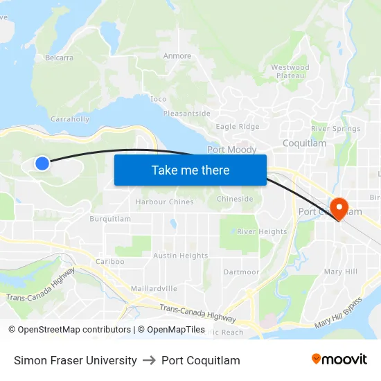 Simon Fraser University to Port Coquitlam map