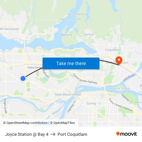 Joyce Station @ Bay 4 to Port Coquitlam map