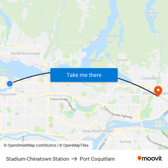 Stadium-Chinatown Station to Port Coquitlam map