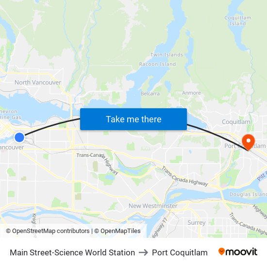 Main Street-Science World Station to Port Coquitlam map