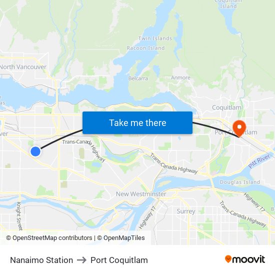 Nanaimo Station to Port Coquitlam map