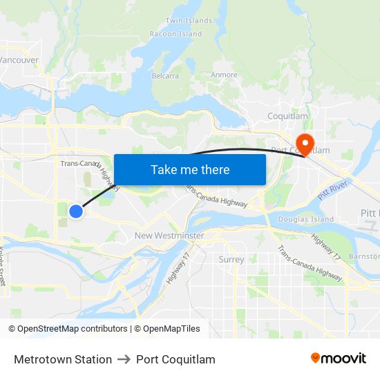 Metrotown Station to Port Coquitlam map