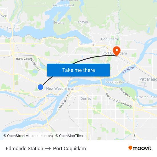 Edmonds Station to Port Coquitlam map