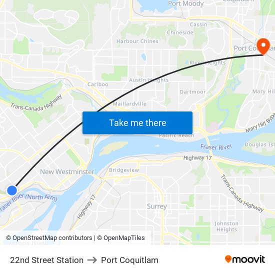 22nd Street Station to Port Coquitlam map