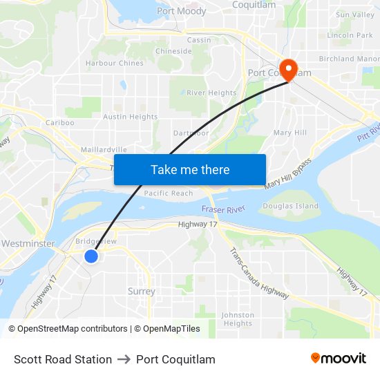 Scott Road Station to Port Coquitlam map