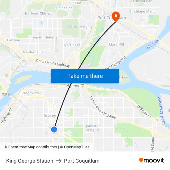 King George Station to Port Coquitlam map