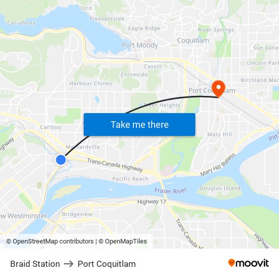 Braid Station to Port Coquitlam map