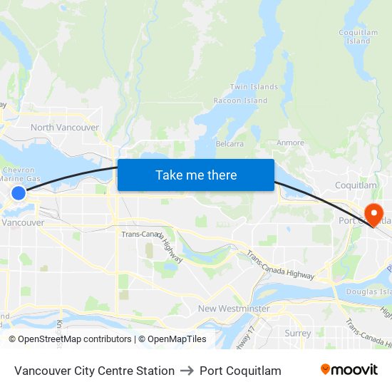 Vancouver City Centre Station to Port Coquitlam map