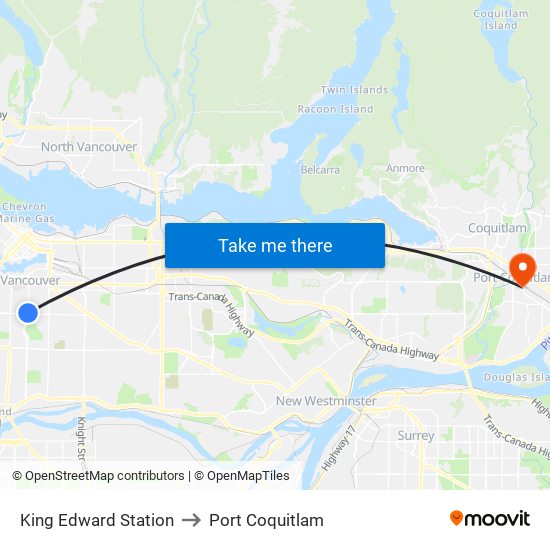 King Edward Station to Port Coquitlam map